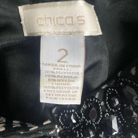 Chicos Black/White Tweed Beaded Collar Zip Up Jacket - Picture 5 of 7